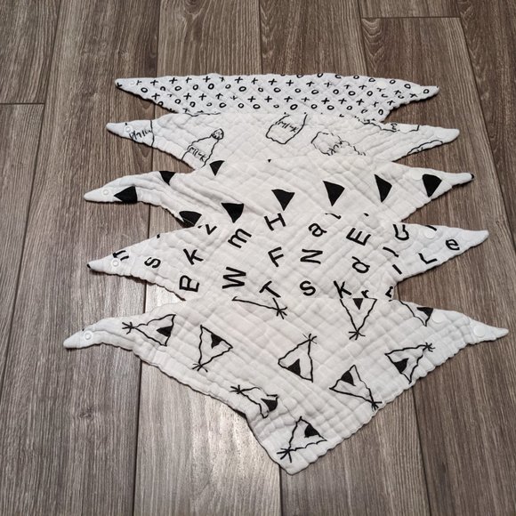 [KIDS 2/$20] NWOT Baby- 5pk Bandana Bibs Gauze (Black/White) - Picture 5 of 6